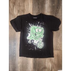 SpongeBob SquarePants Graphic Tee Shirt Black Mens L100% Cotton Faded Distressed